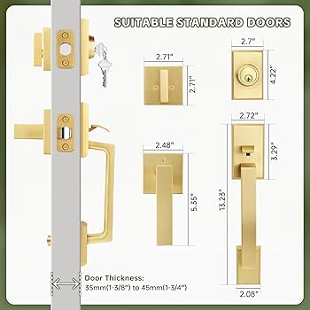 Moquin Double Front Door Lock Set, Brushed Gold Square Front